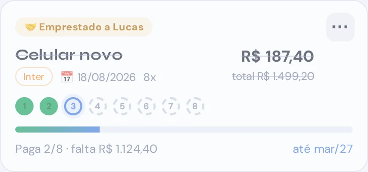 Compra parcelada marcada como emprestada a outra pessoa, fora da parte do titular